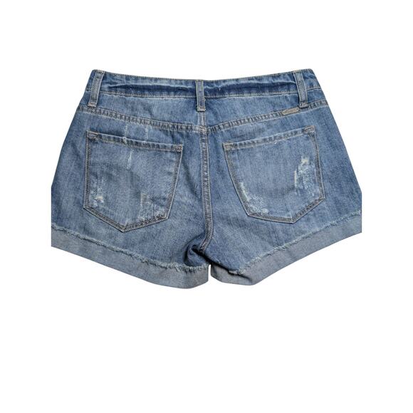 Kancan Denim Shorts Size S (29) Cuffed Distressed Mid Rise Y2K Grunge Beach - Picture 2 of 8